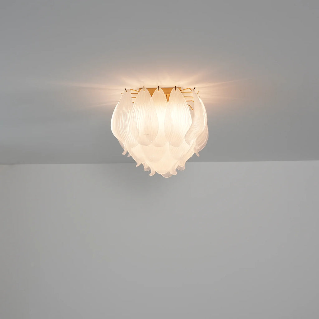 Carved Glass Leaves Murano Ceiling Lamp