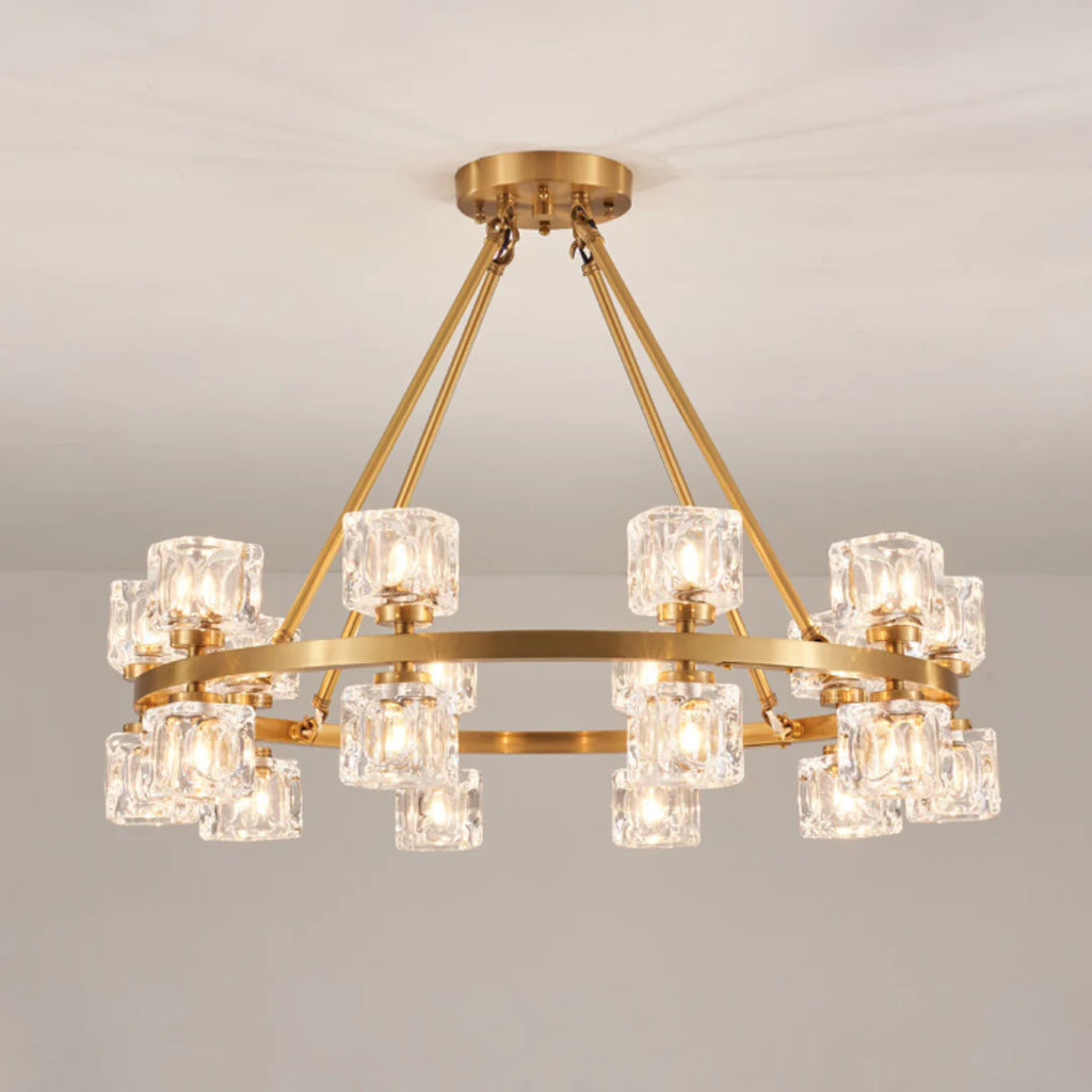 Crystal Cube Gold Chandelier