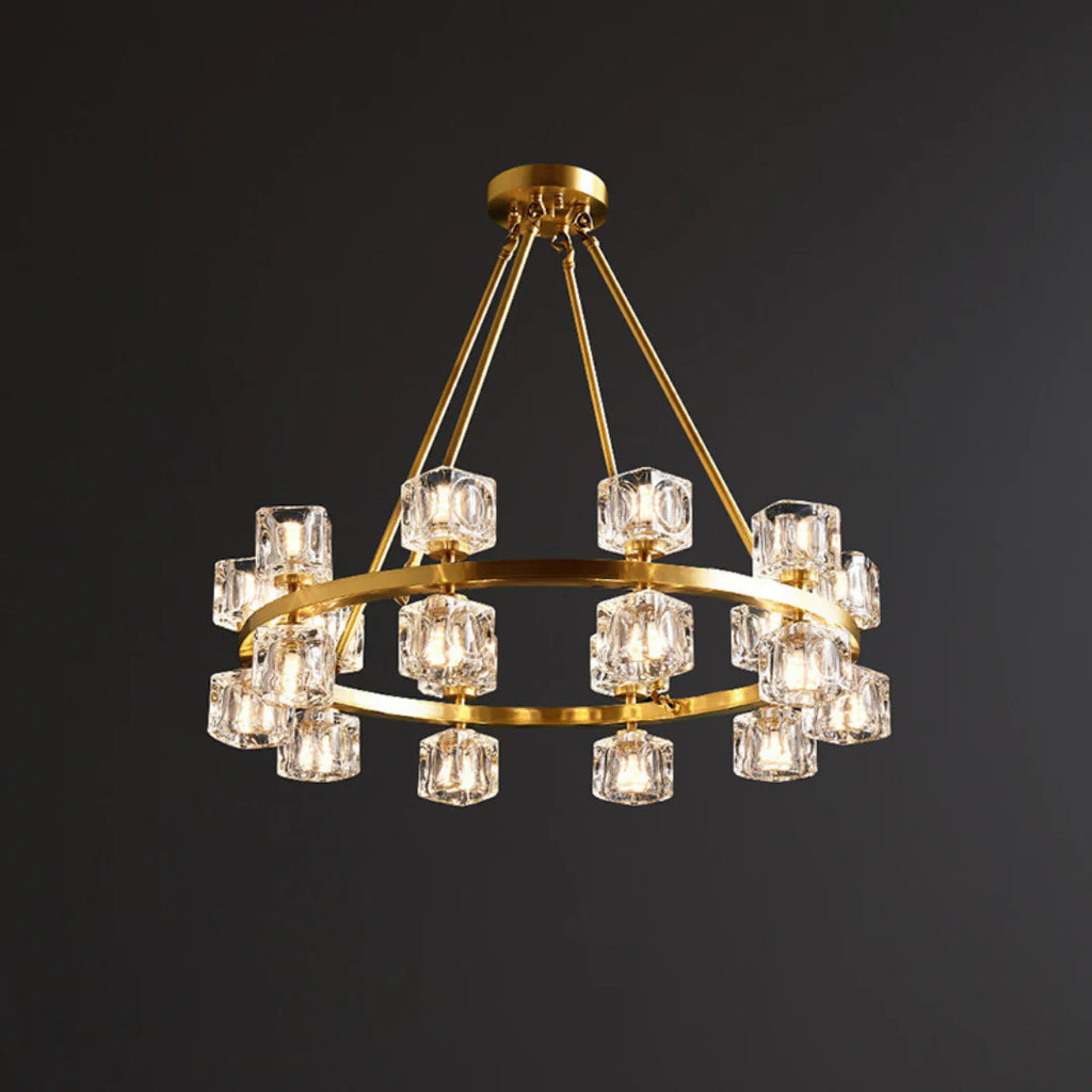 Crystal Cube Gold Chandelier