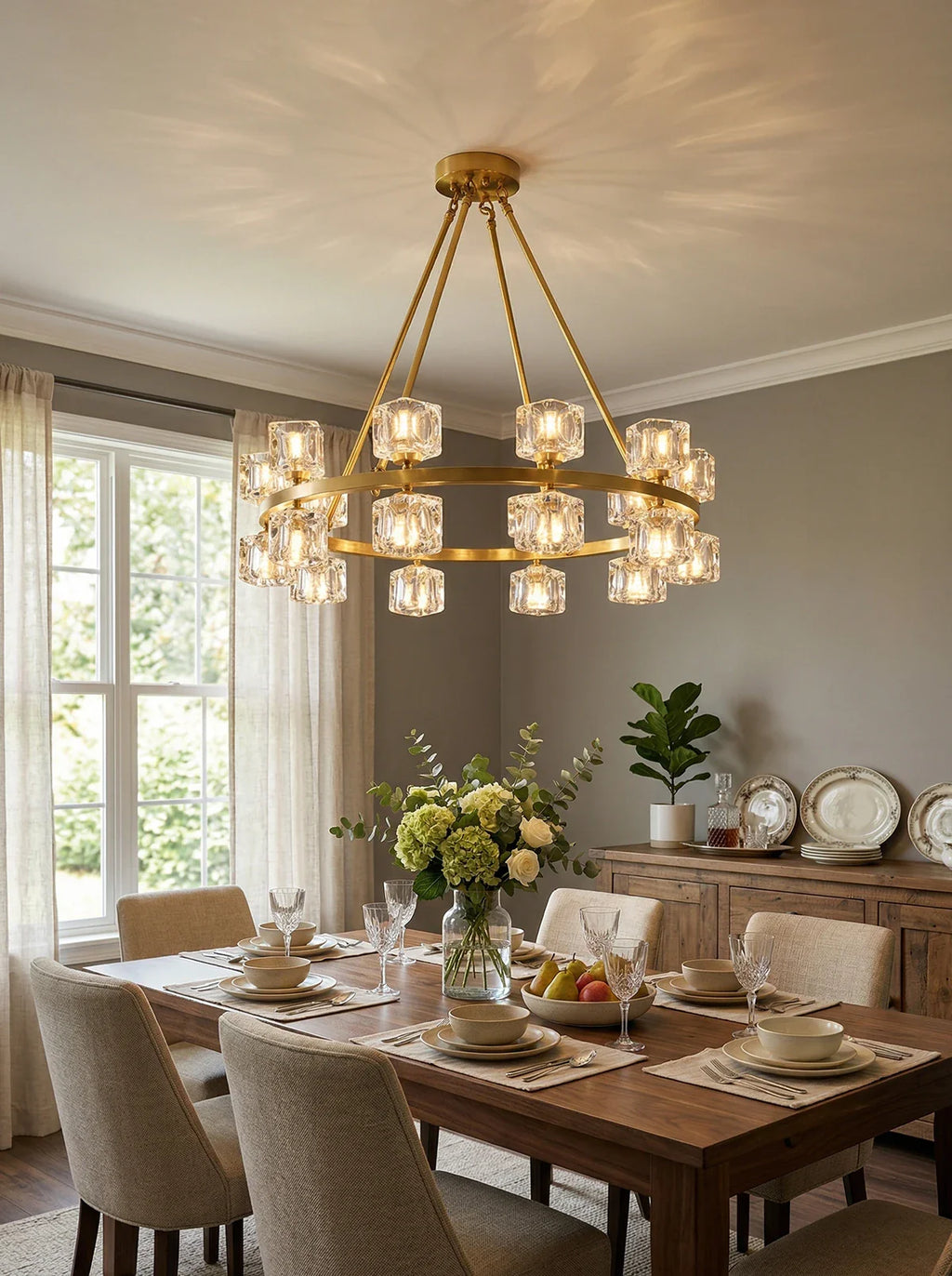 Crystal Cube Gold Chandelier