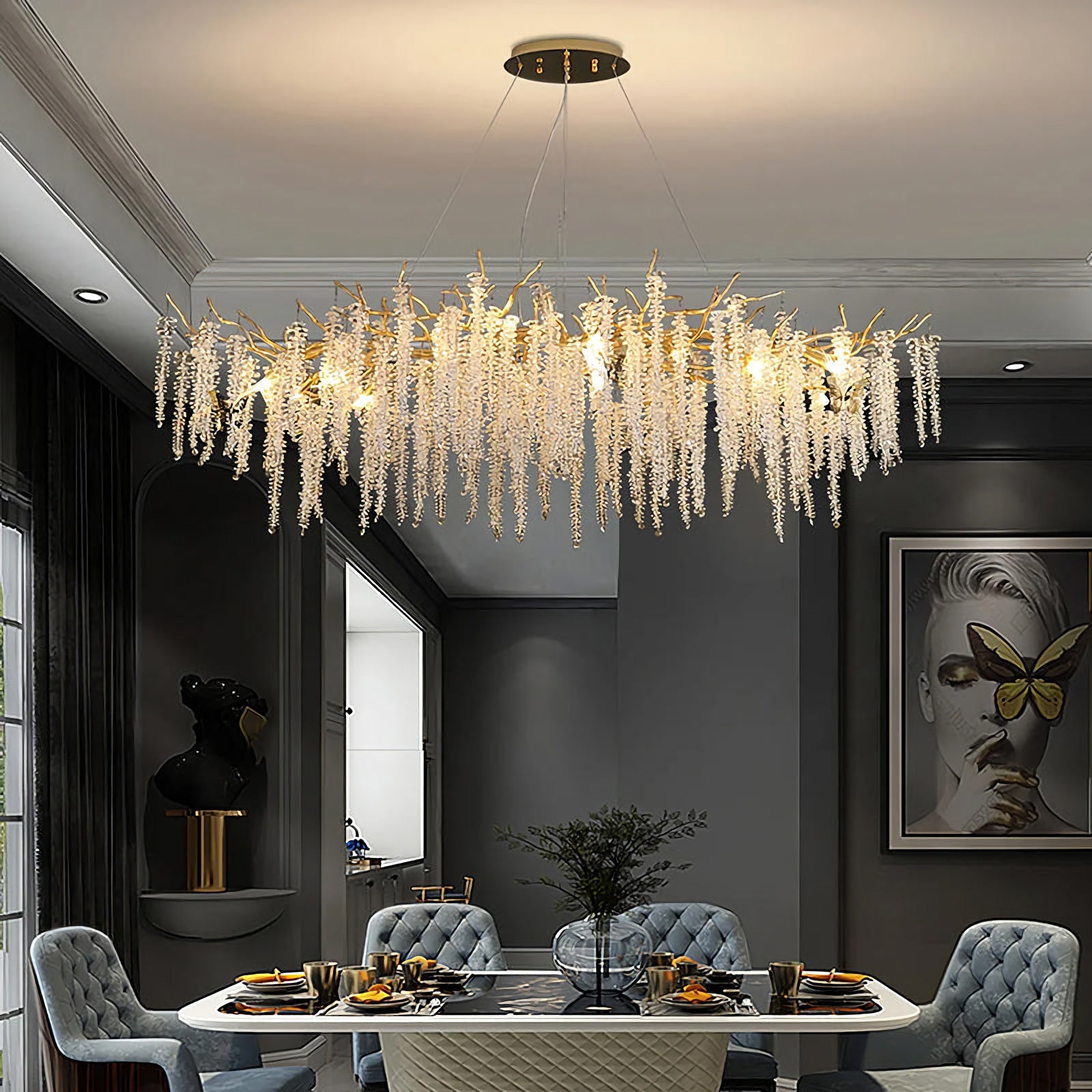 Crystal Wicker Chandelier