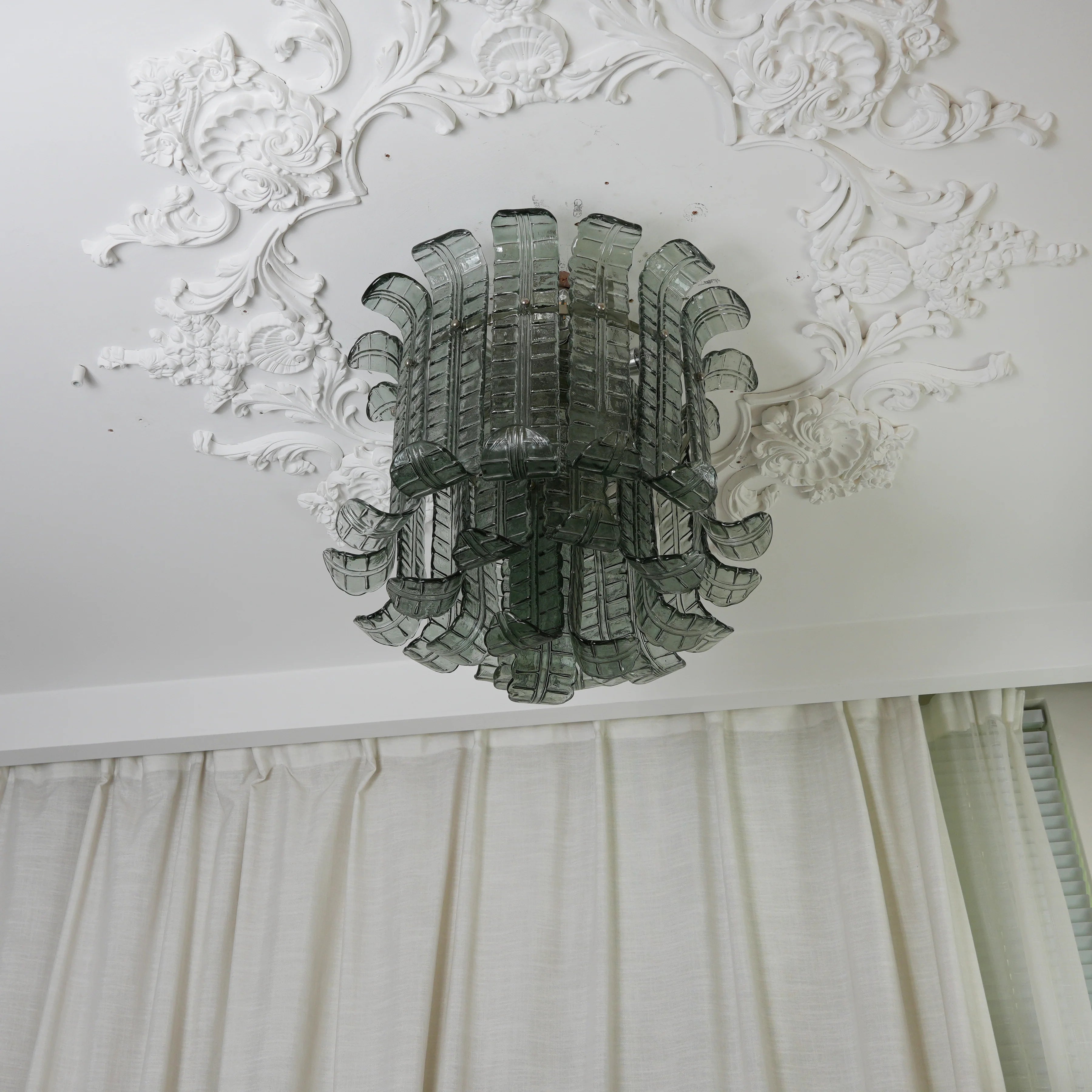 Elegant Murano Leaf Shaped Green Ceiling Lamp