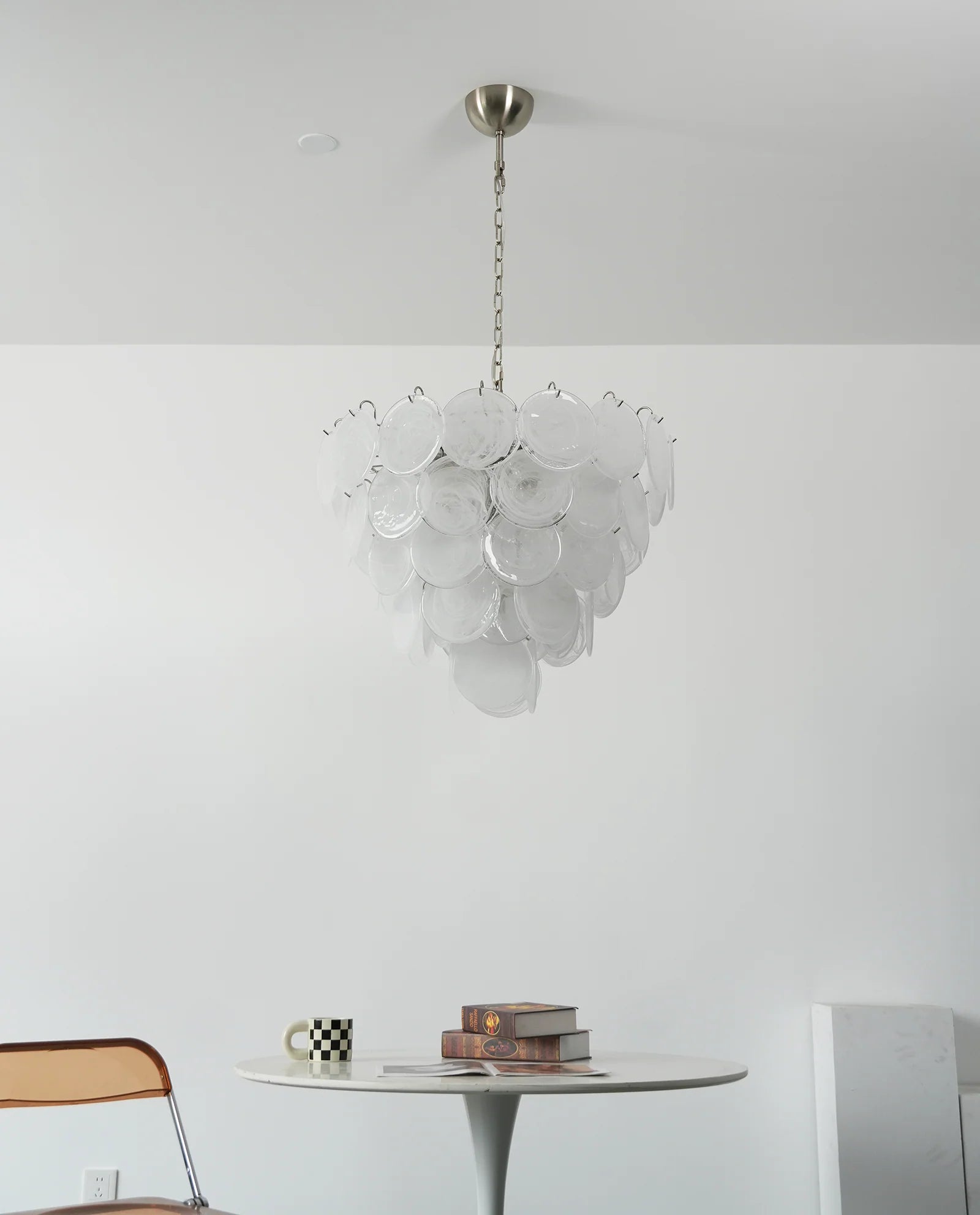 Elegant White Murano Disc Chandelier