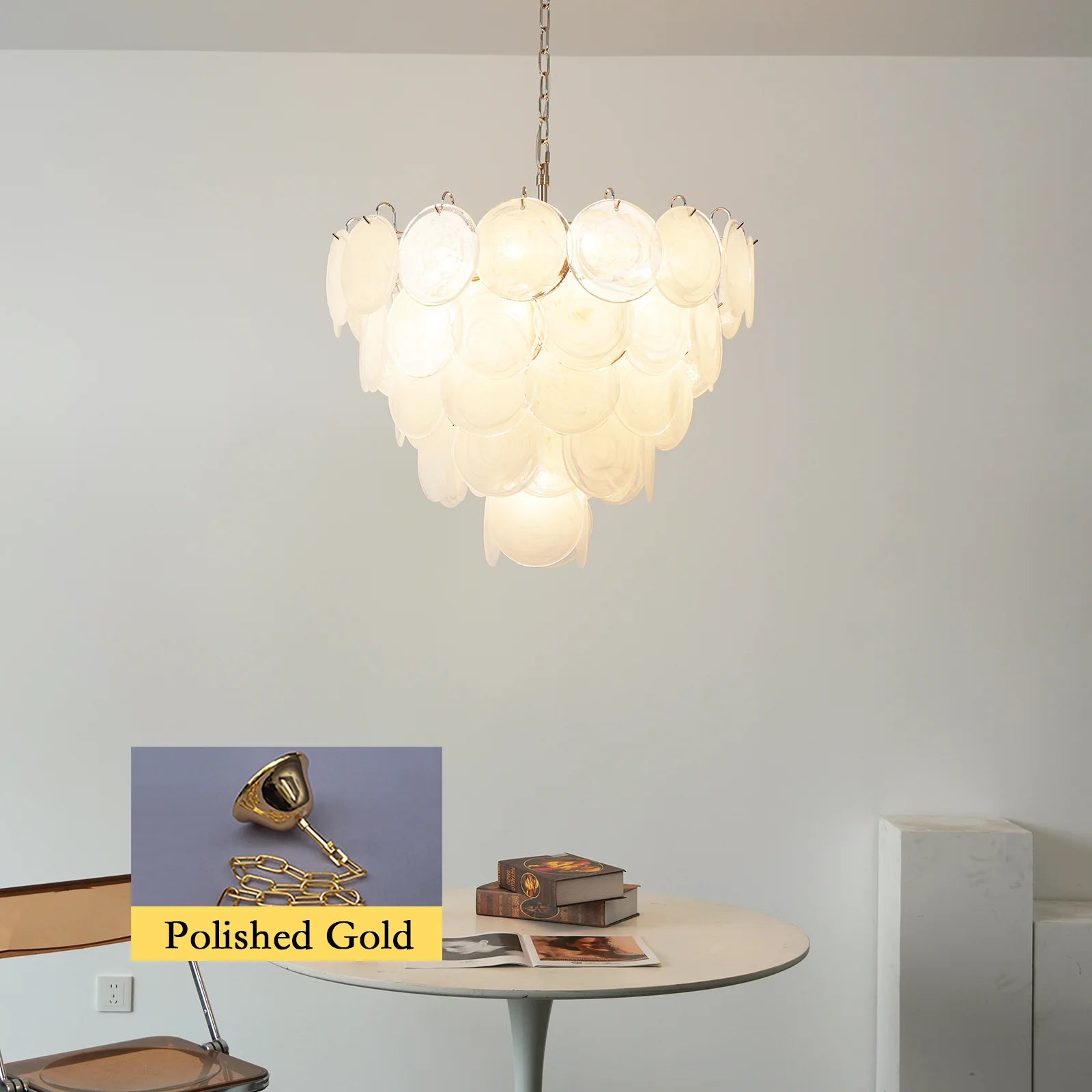 Elegant White Murano Disc Chandelier