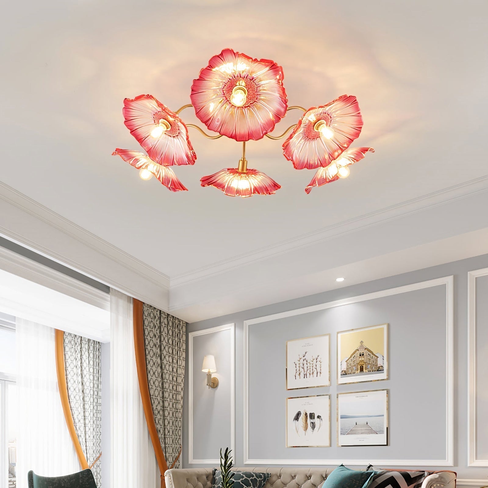 Lotus Leaf Glass Ceiling Lamp