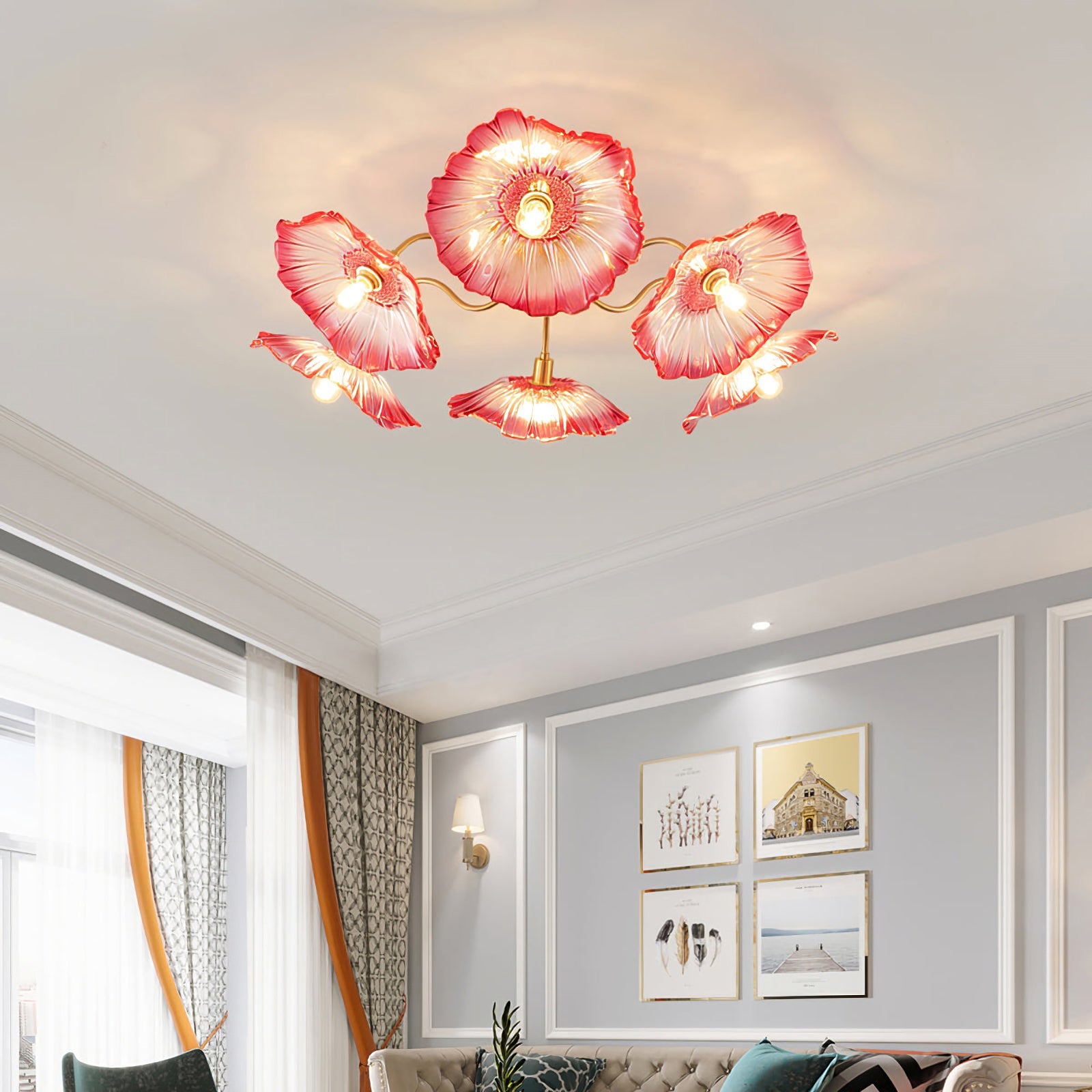 Lotus Leaf Glass Ceiling Lamp