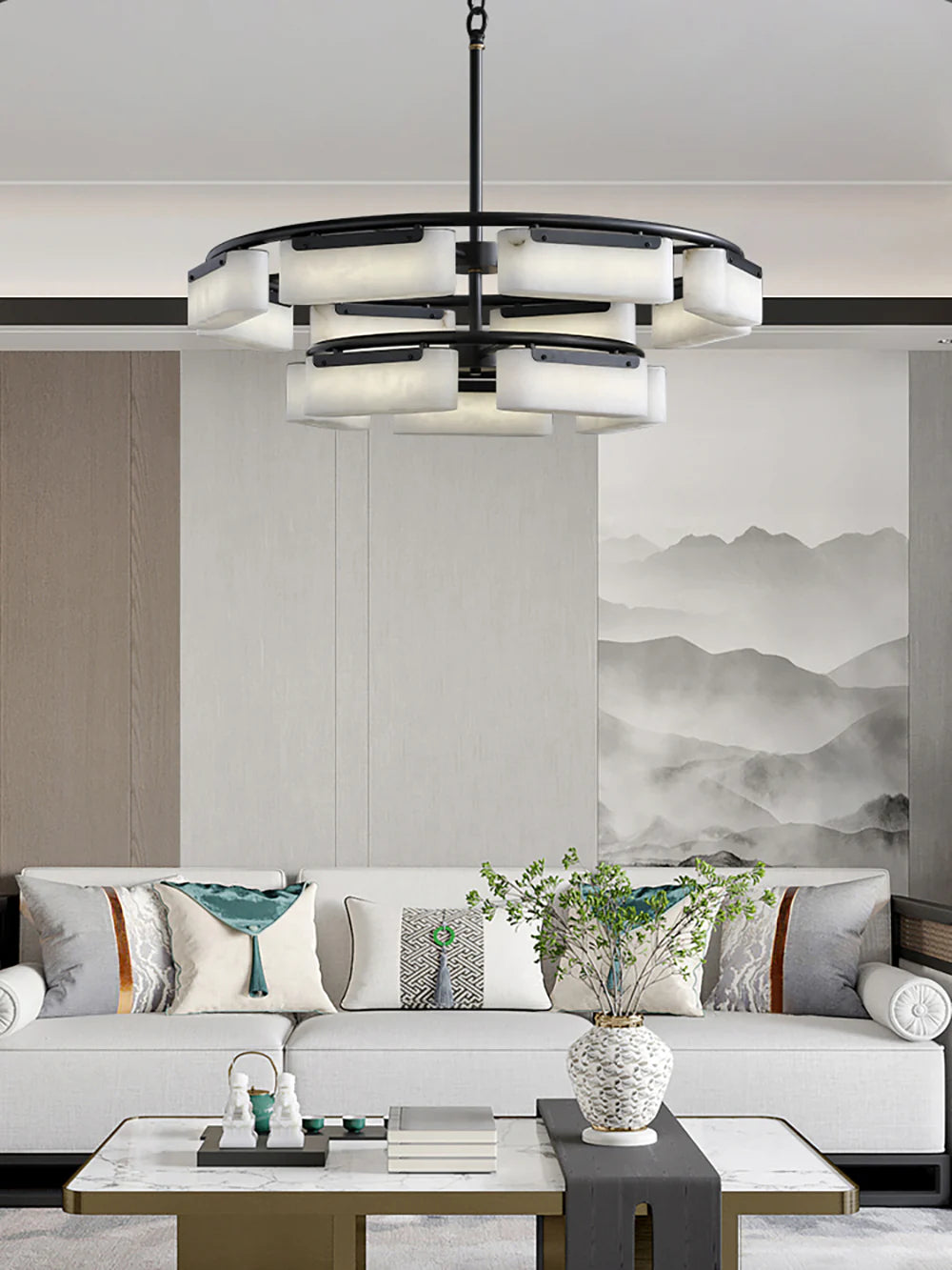 Rectangle Fusion Alabaster Chandelier