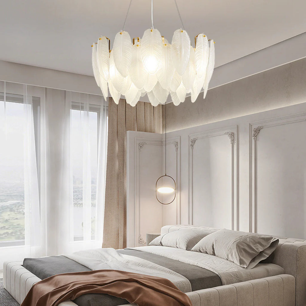 Glass Frosted Feather Chandelier