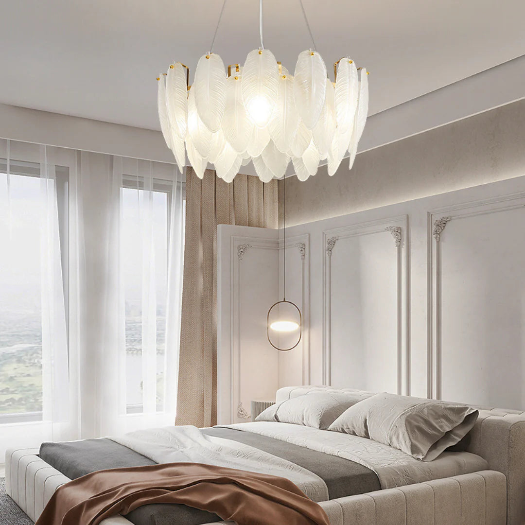 Glass Frosted Feather Chandelier