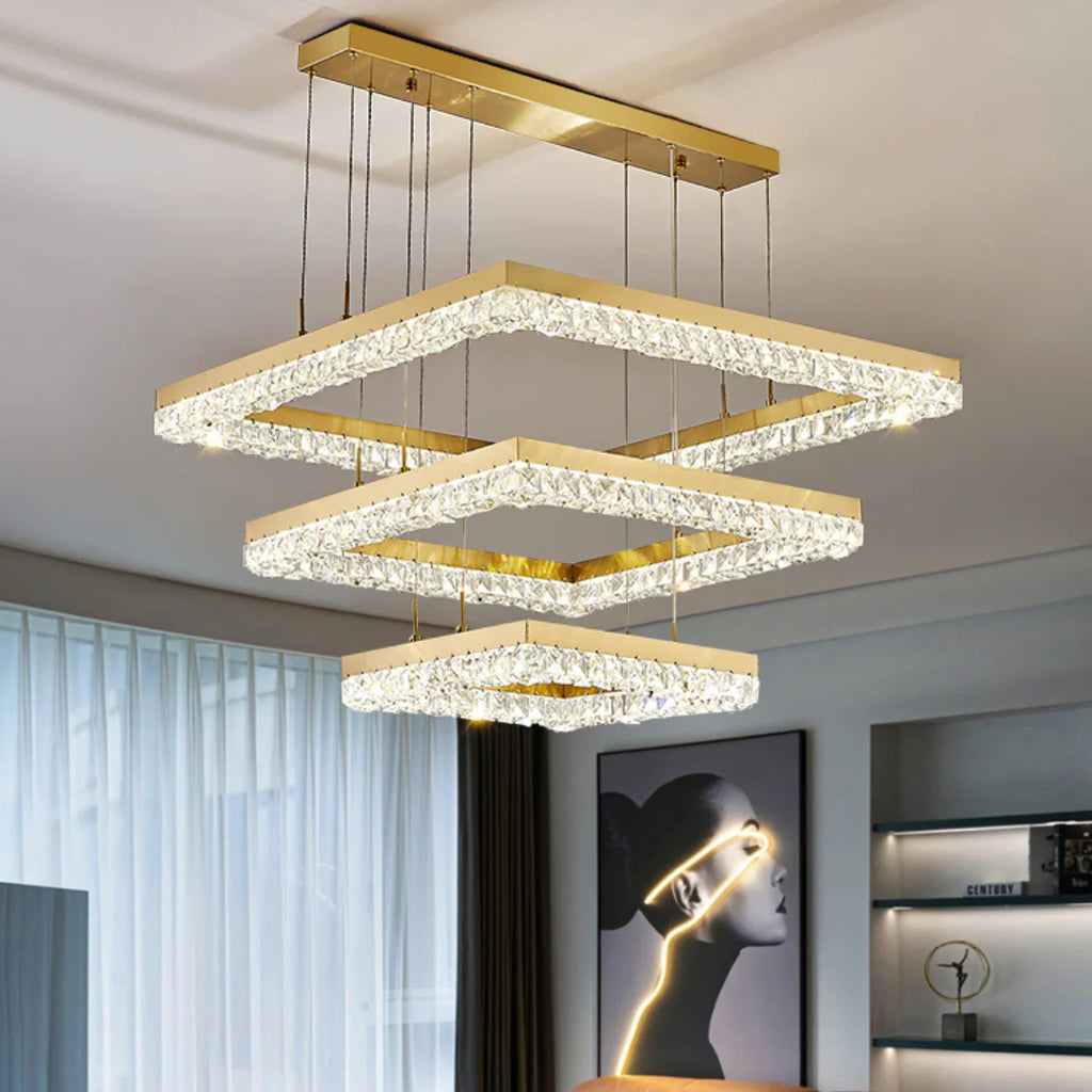 Gold Square Crystal Chandelier