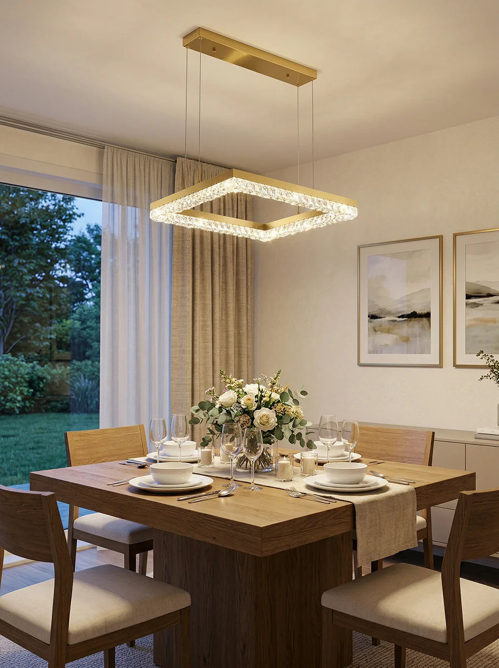 Gold Square Crystal Chandelier