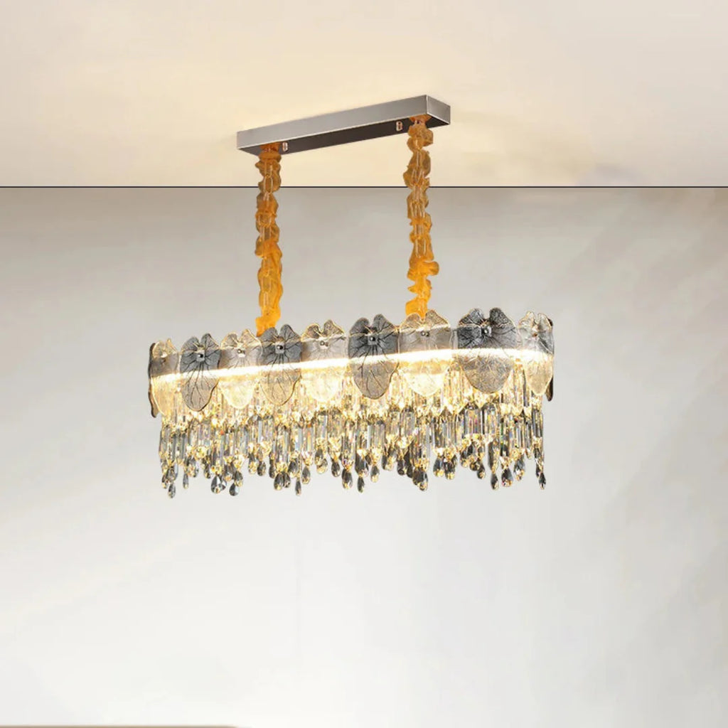 Golden Lotus Leaf Round Crystal Chandelier