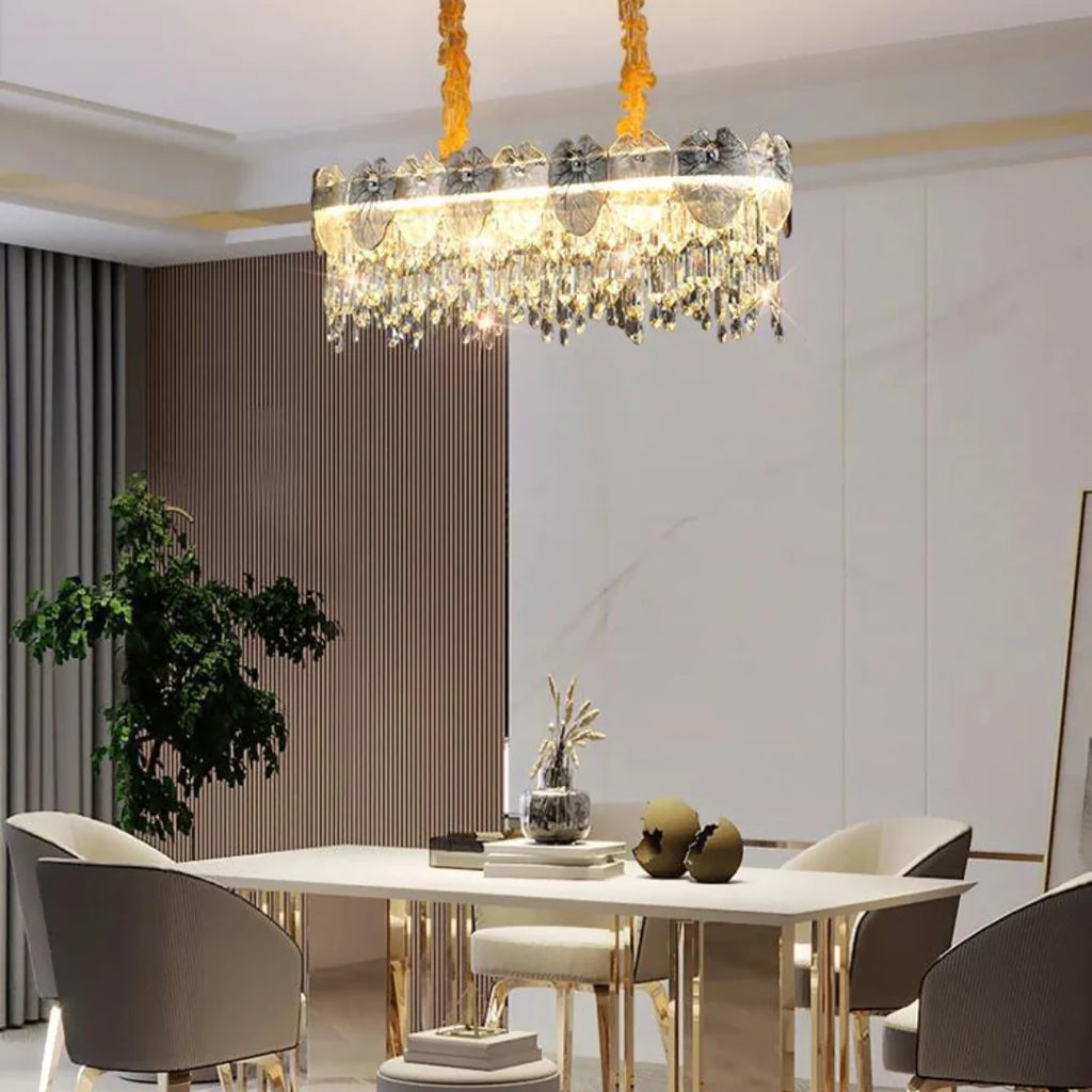 Golden Lotus Leaf Round Crystal Chandelier