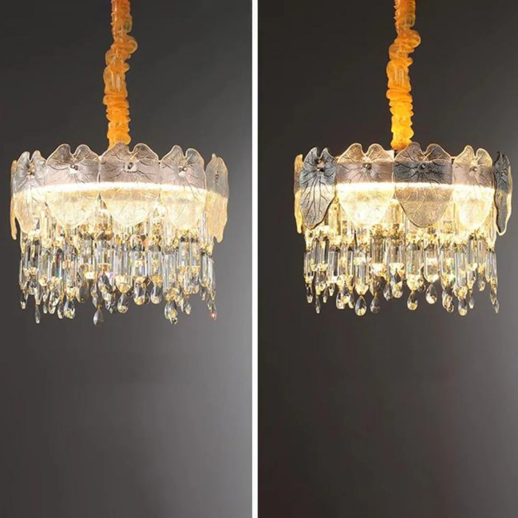 Golden Lotus Leaf Round Crystal Chandelier
