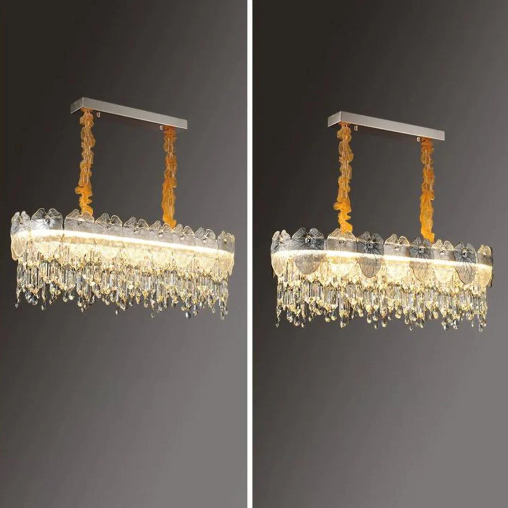 Golden Lotus Leaf Round Crystal Chandelier