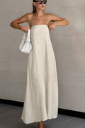 Hemp Smocked Back Tube Dress Beige