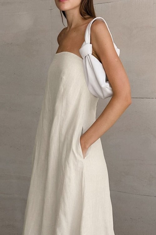 Hemp Smocked Back Tube Dress Beige