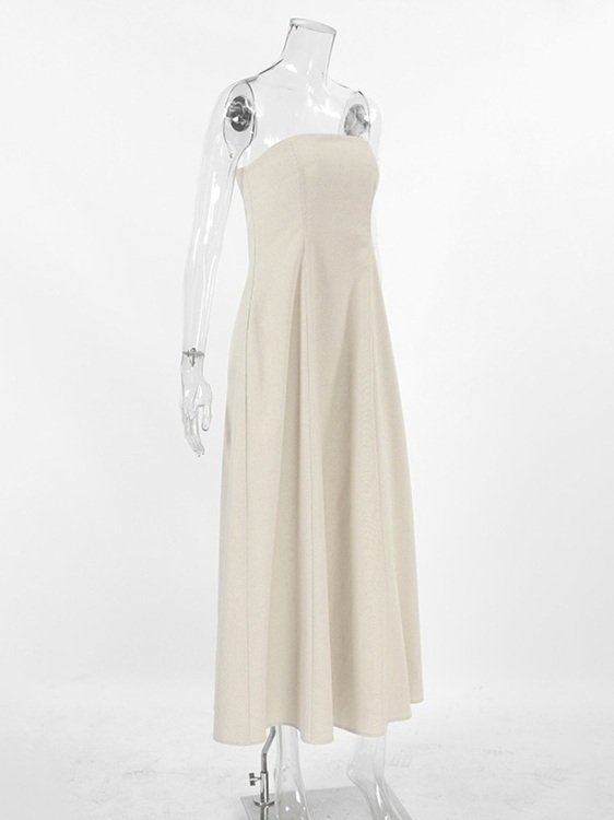 Hemp Smocked Back Tube Dress Beige