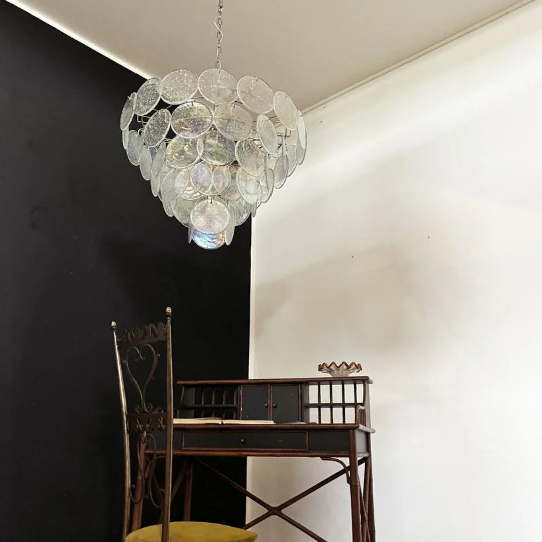Elegant Murano Disc Iridescent Chandelier