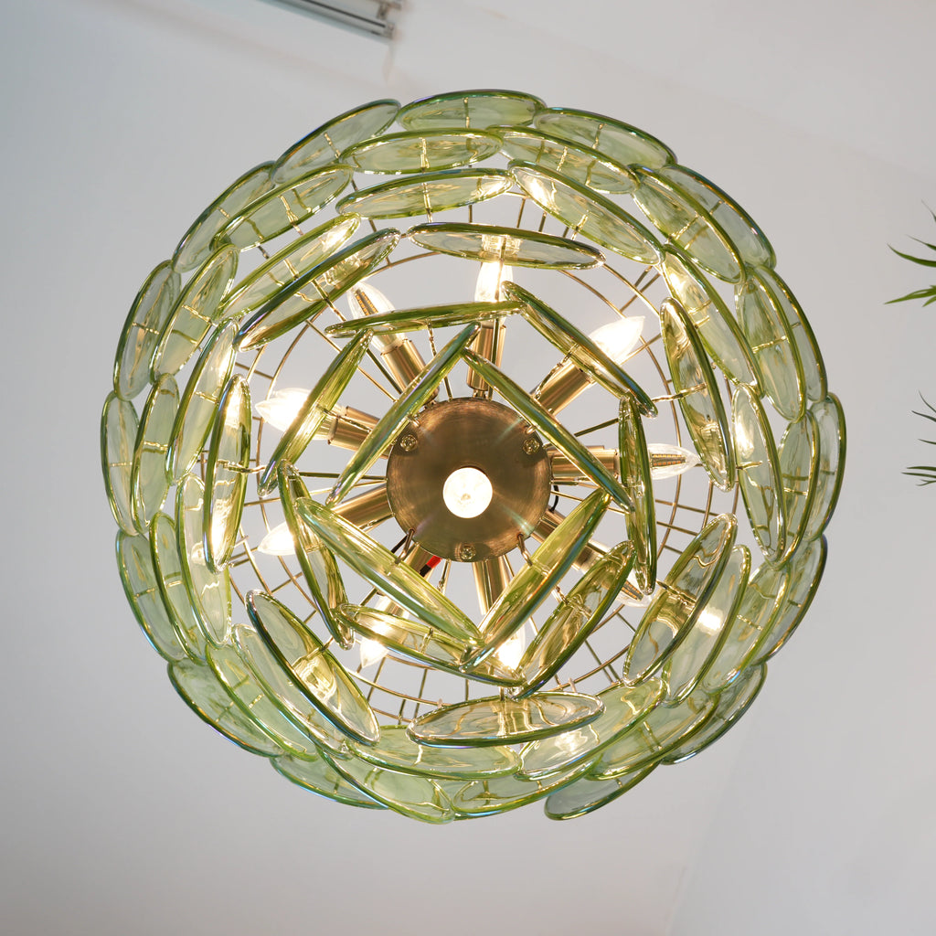 Elegant Green Murano Disc Chandelier