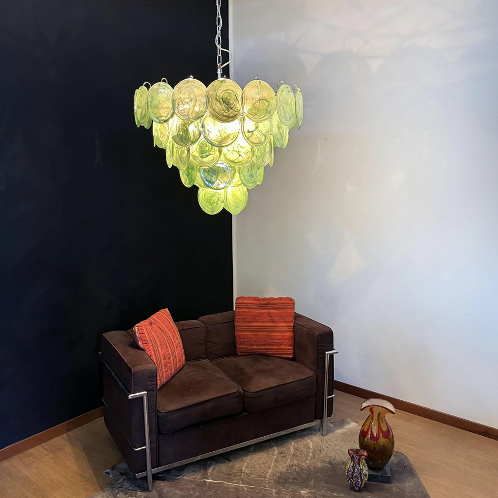 Elegant Green Murano Disc Chandelier