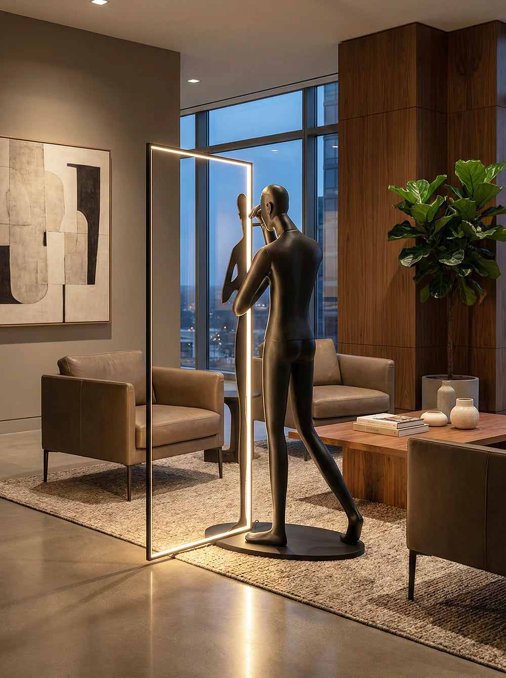 Human Mirror Sculpture Floor Lamp
