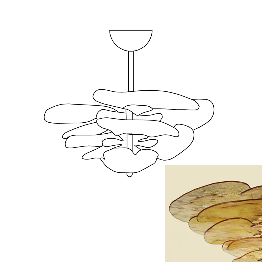 Leaf-Shaped Amber Textured Glass Chandelier