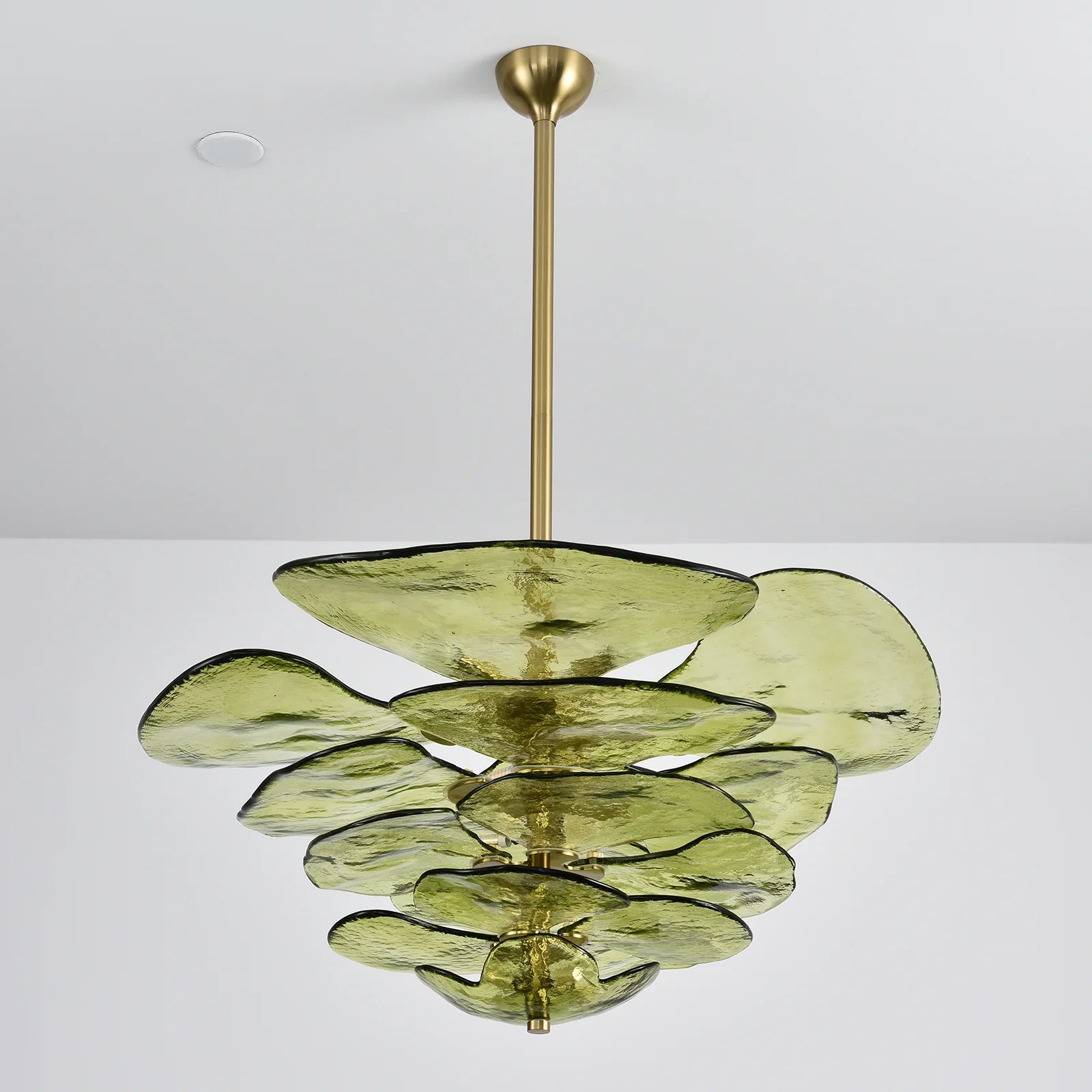 Leaf Shaped Green Textured Glass Chandelier