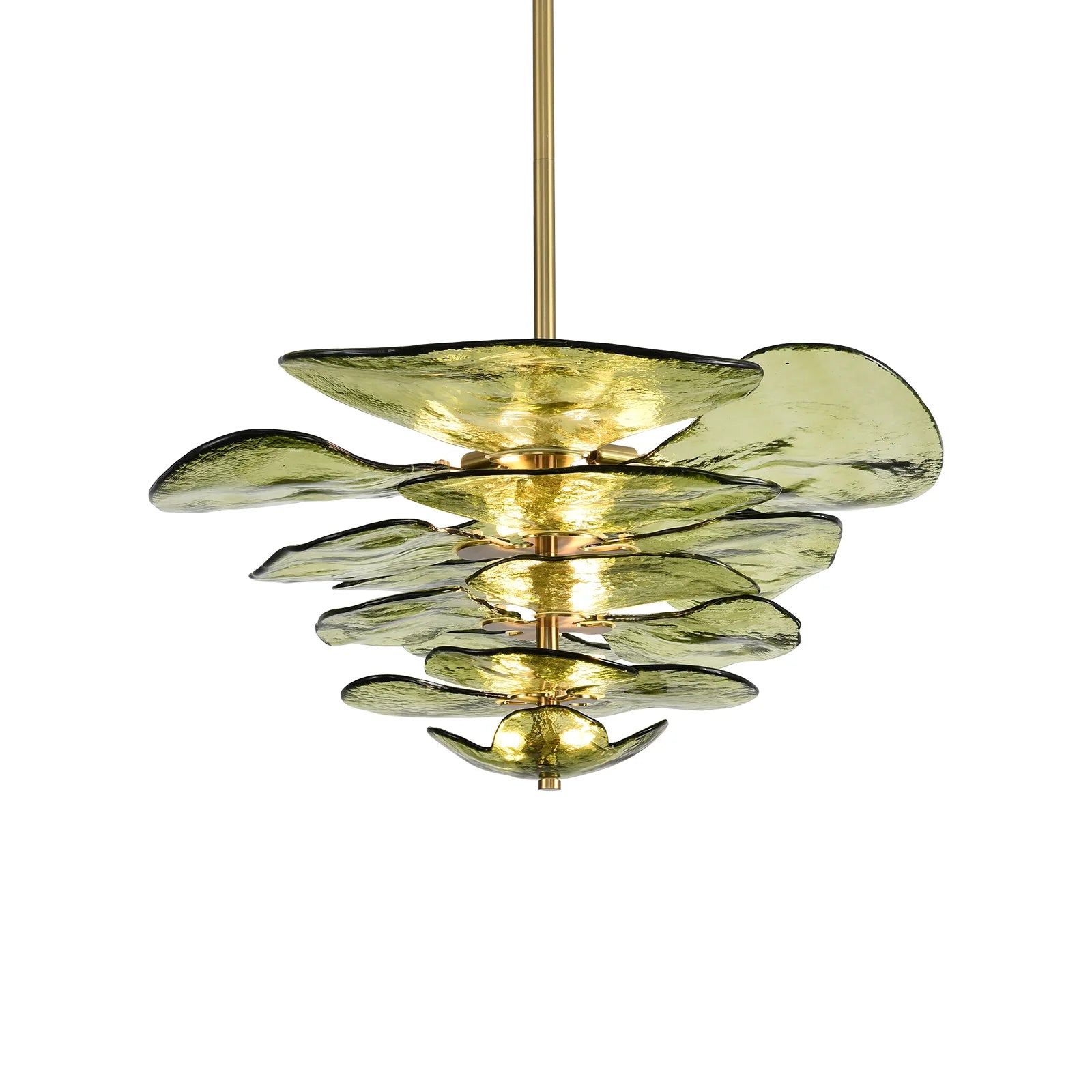 Leaf Shaped Green Textured Glass Chandelier