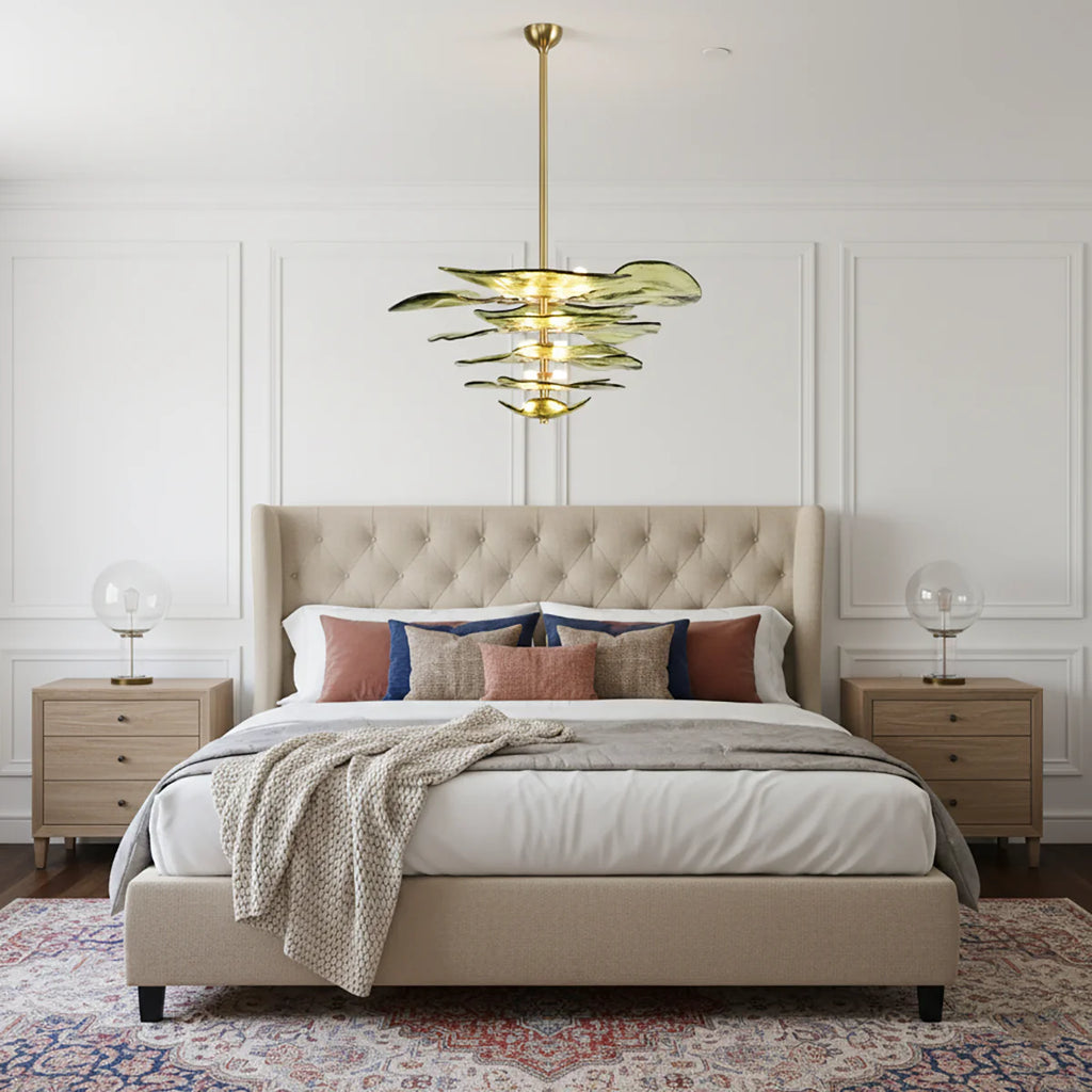 Leaf Shaped Green Textured Glass Chandelier