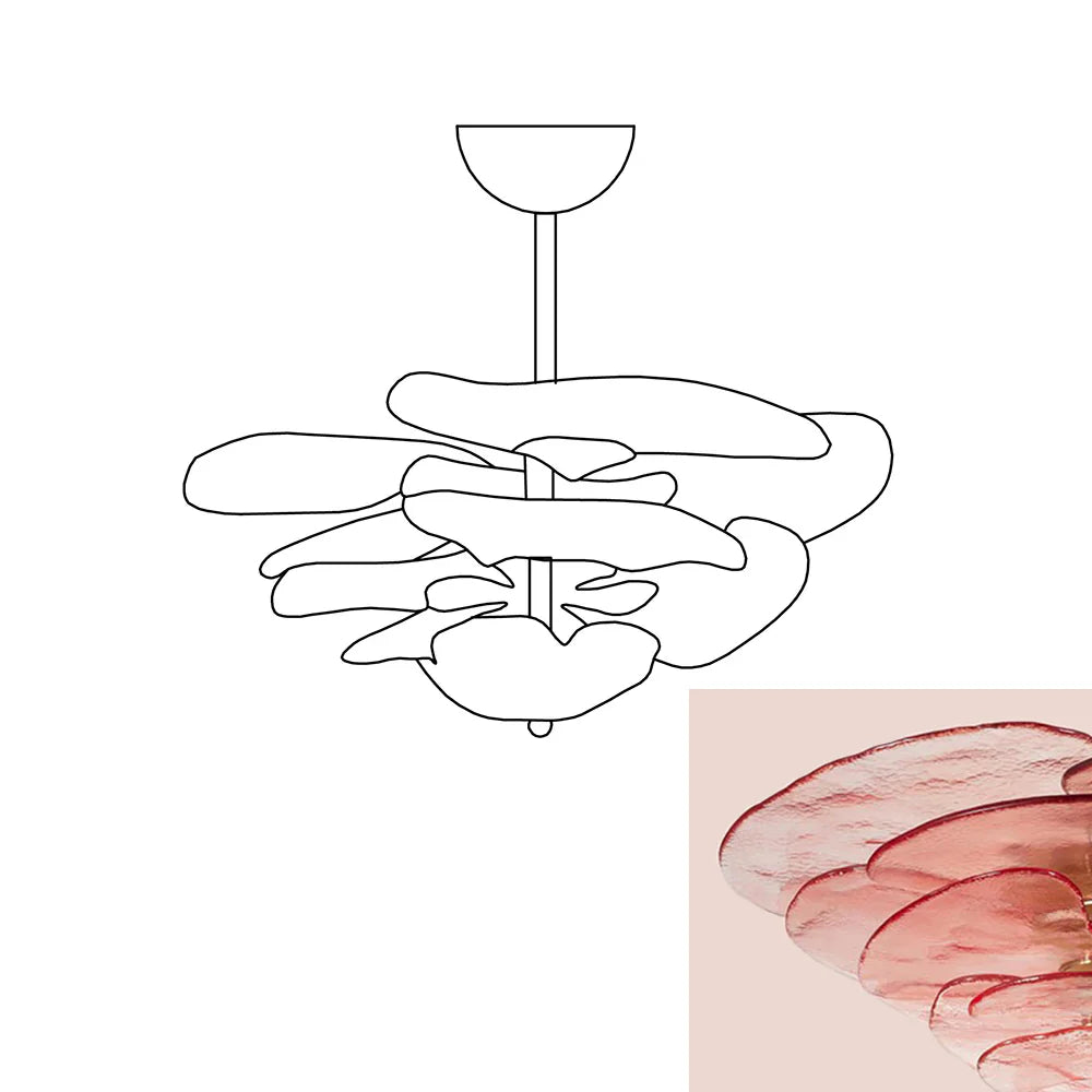 Leaf-Shaped Pink Textured Glass Chandelier