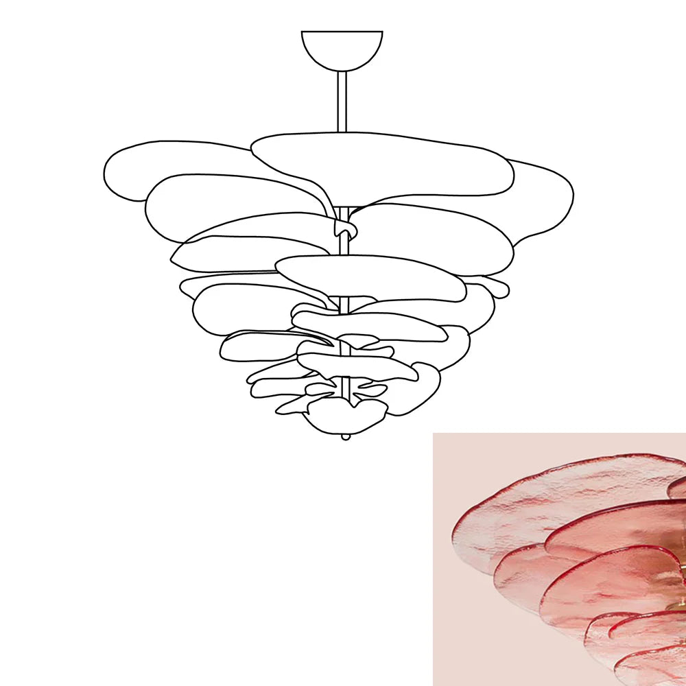 Leaf-Shaped Pink Textured Glass Chandelier