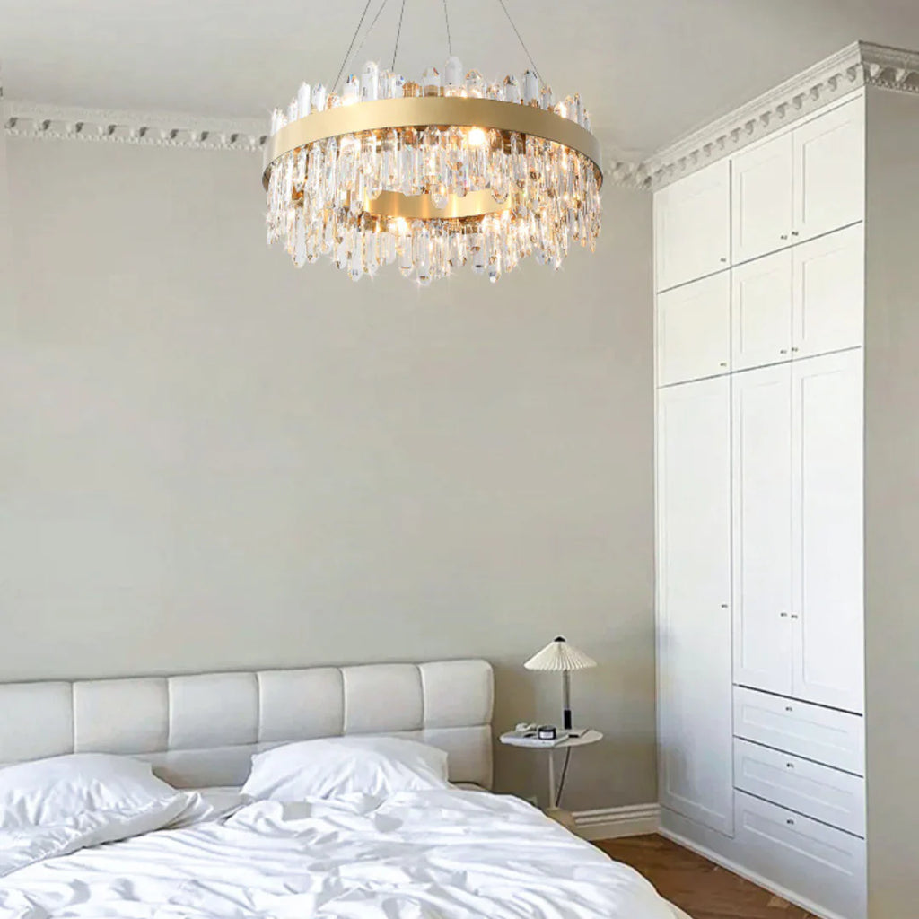 Round Luxury Crystal Column Chandelier