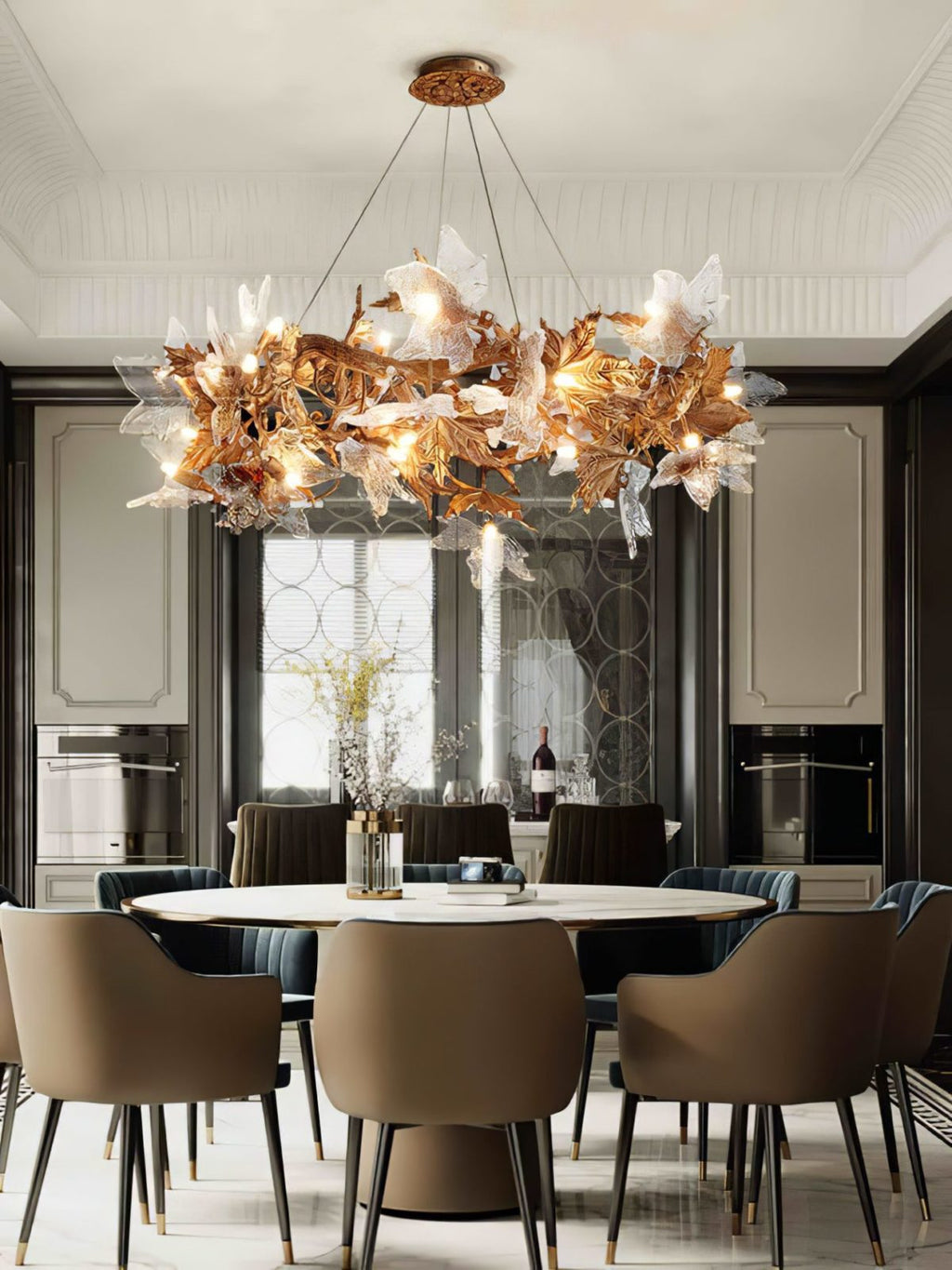 Maple Leaf Brass Chandelier