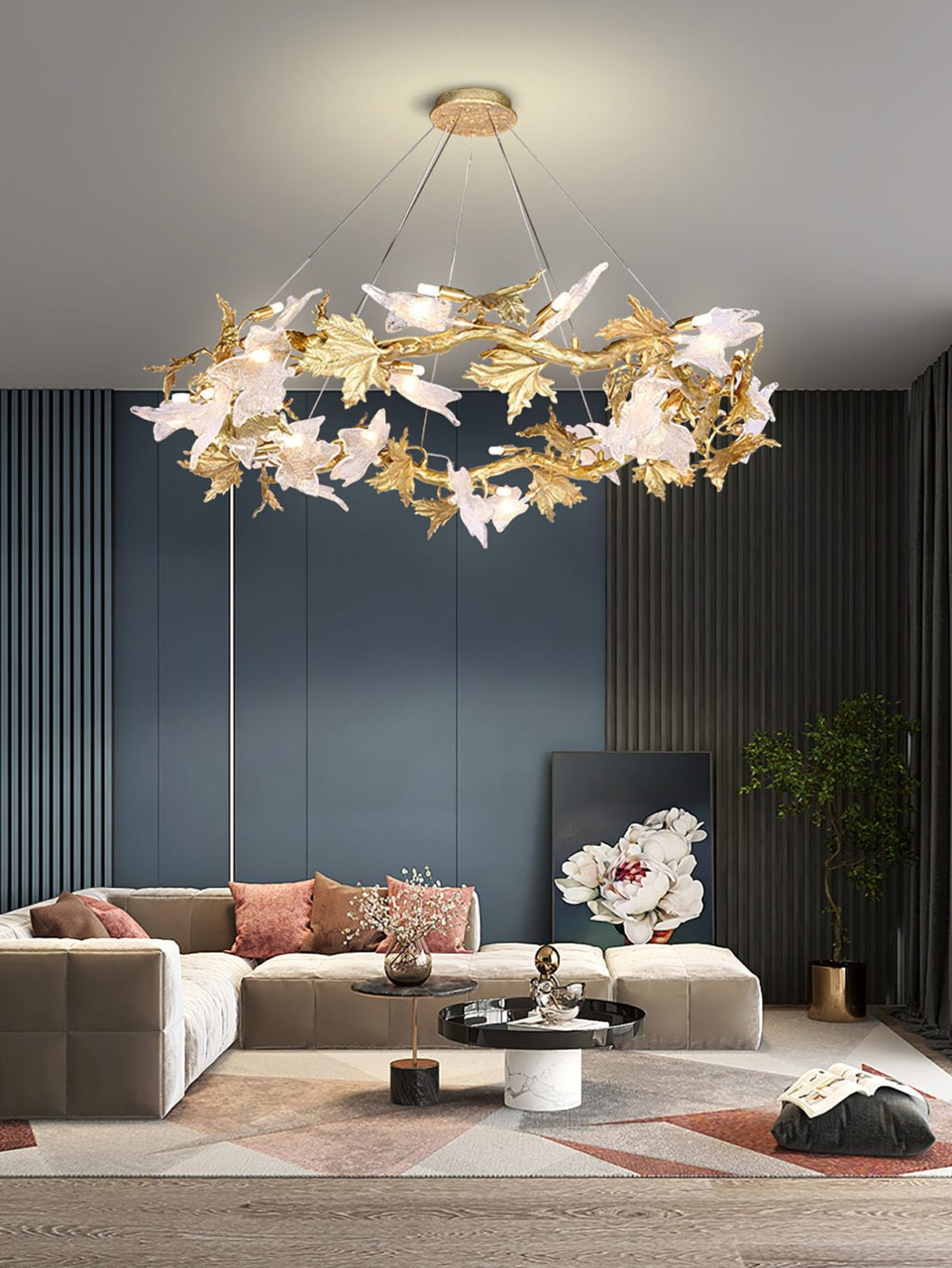 Maple Leaf Brass Chandelier