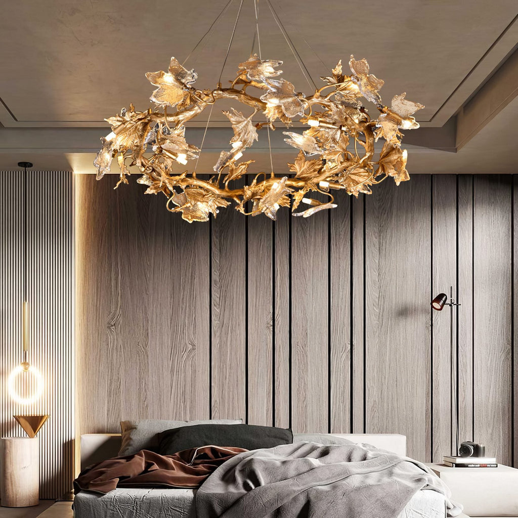 Maple Leaf Brass Chandelier