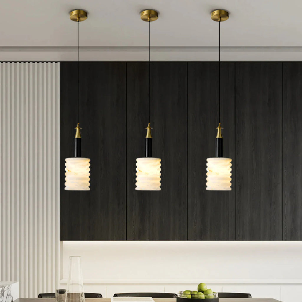 Modern Cylindrical Alabaster Pendant Lamp