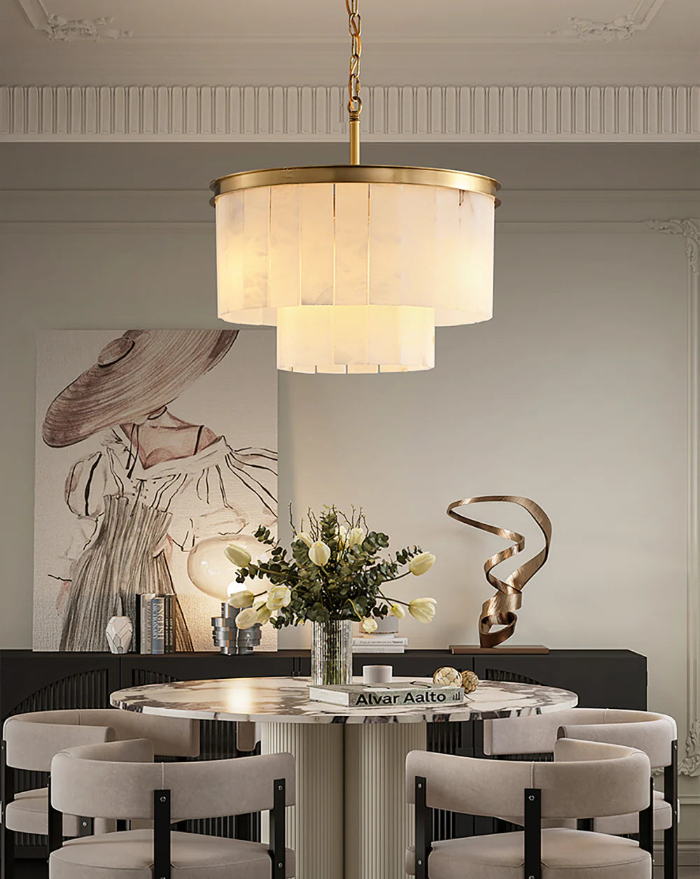 Modern Marble Tiered Chandelier