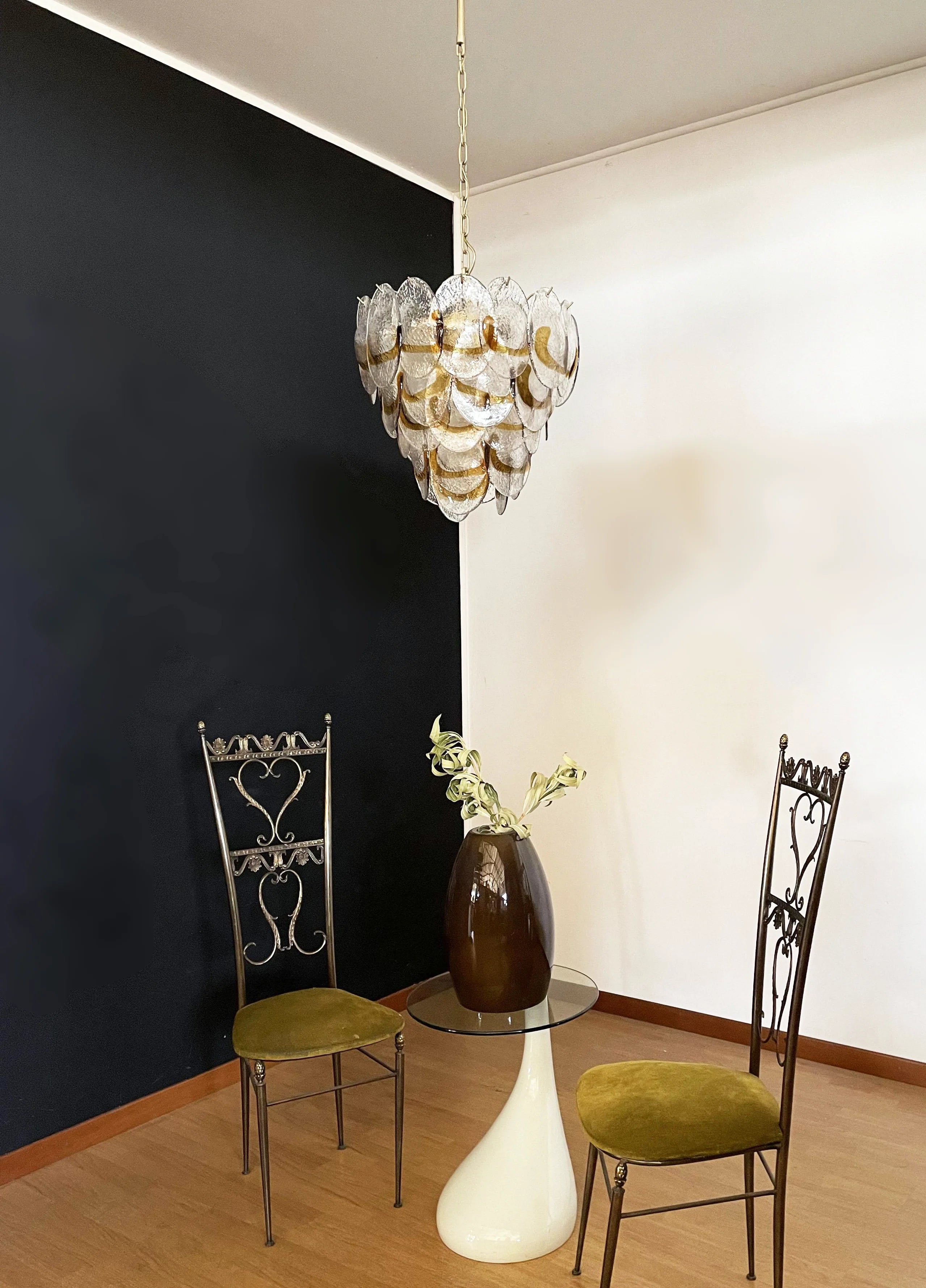 Mazzega Murano Transparent Amber Glasses Chandelier