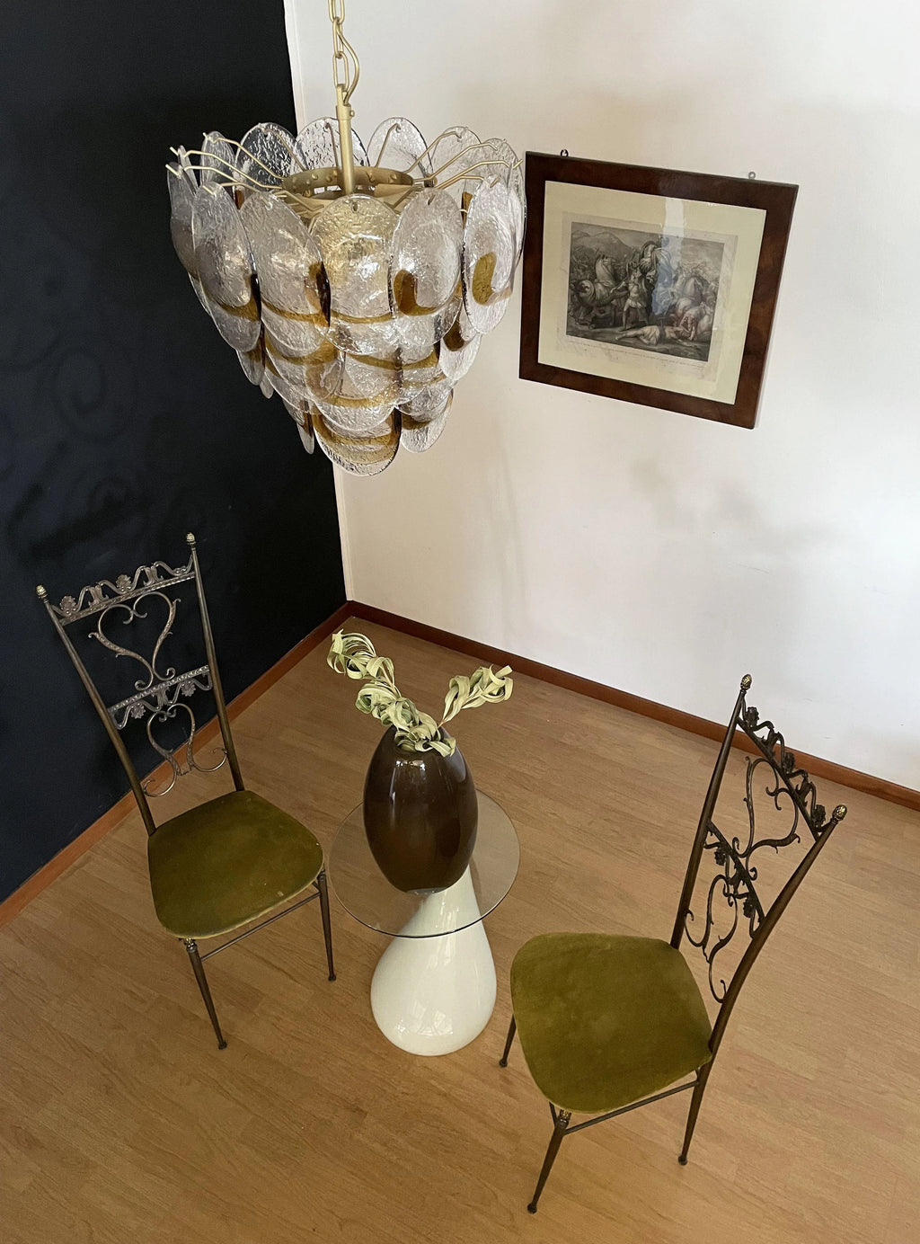 Mazzega Murano Transparent Amber Glasses Chandelier