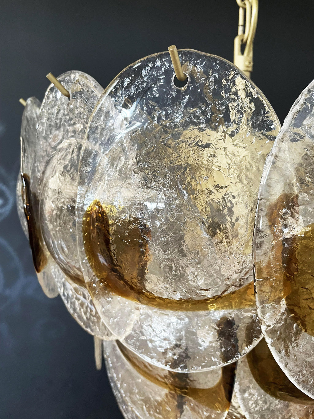 Mazzega Murano Transparent Amber Glasses Chandelier