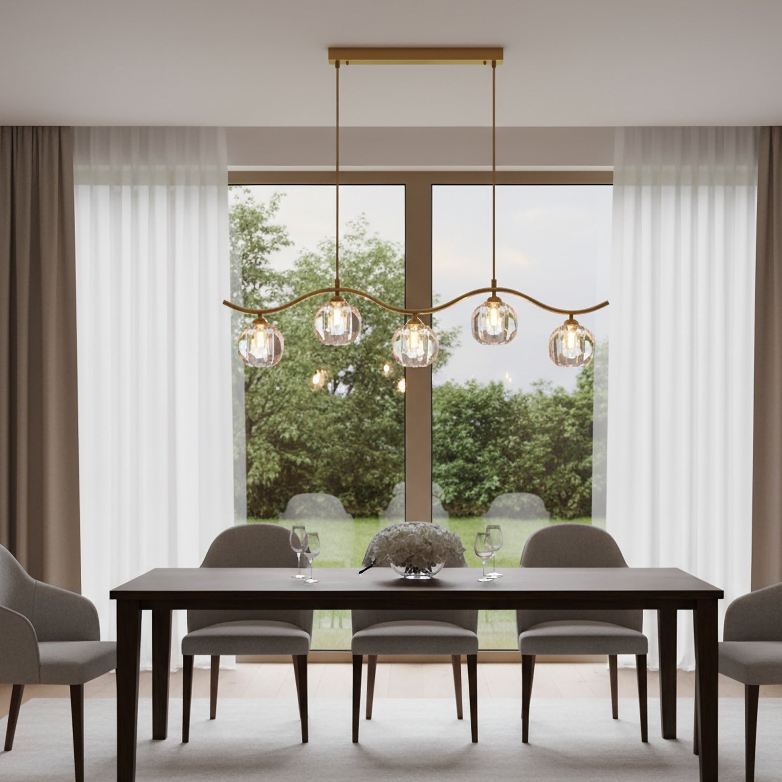 Minimalist Wave Glass Orb Chandelier