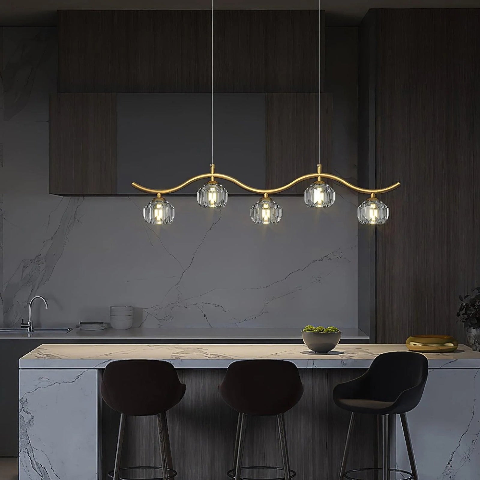 Minimalist Wave Glass Orb Chandelier