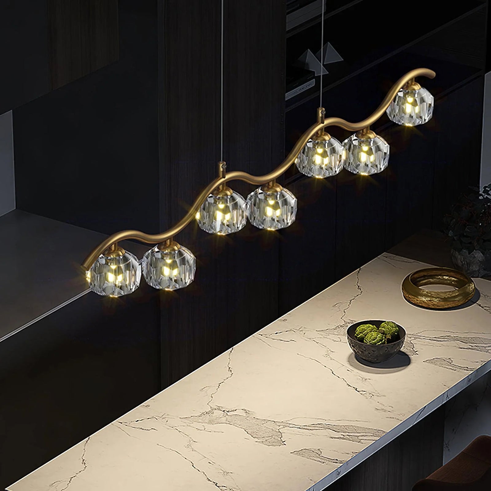 Minimalist Wave Glass Orb Chandelier
