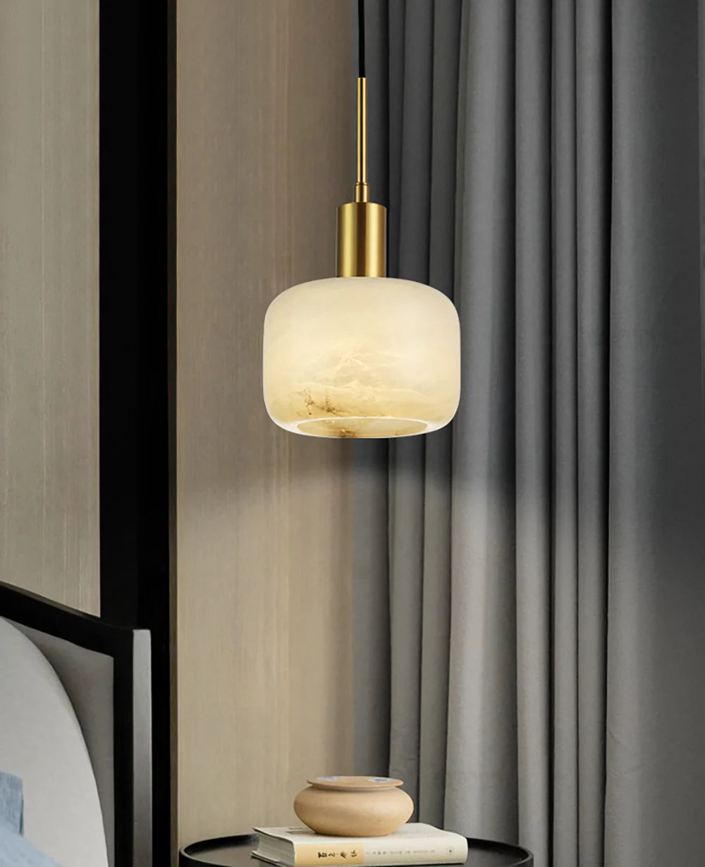 Modern Cylinder Copper Marble Pendant Light
