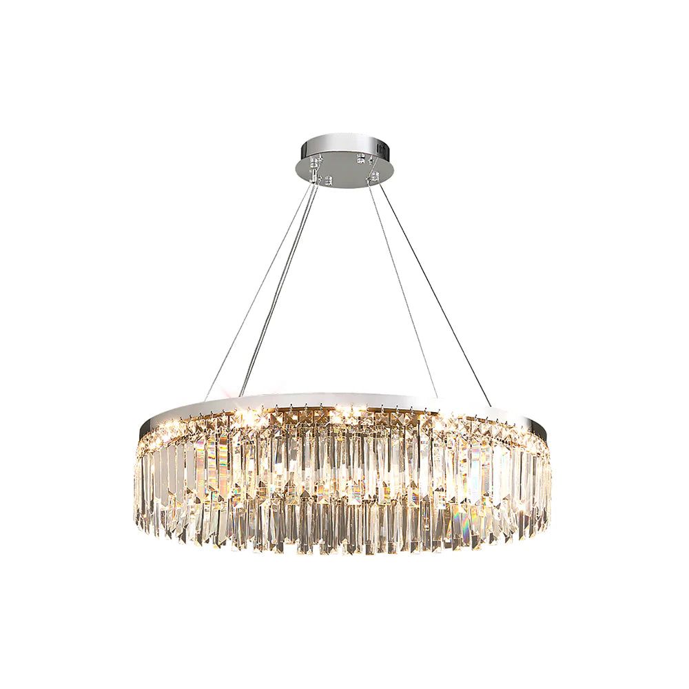 Silver Round Rectangle Crystal Chandelier