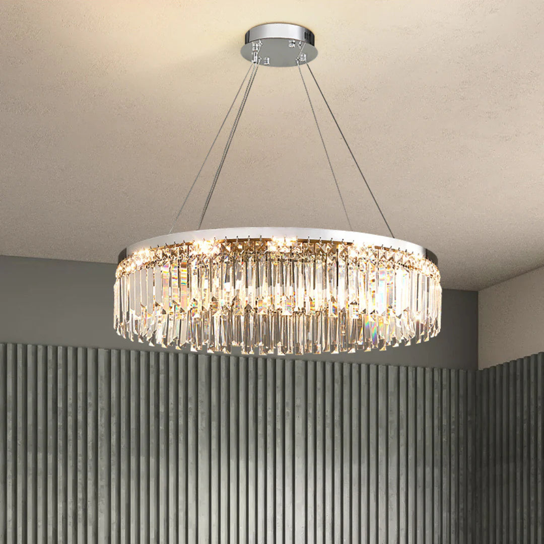 Silver Round Rectangle Crystal Chandelier