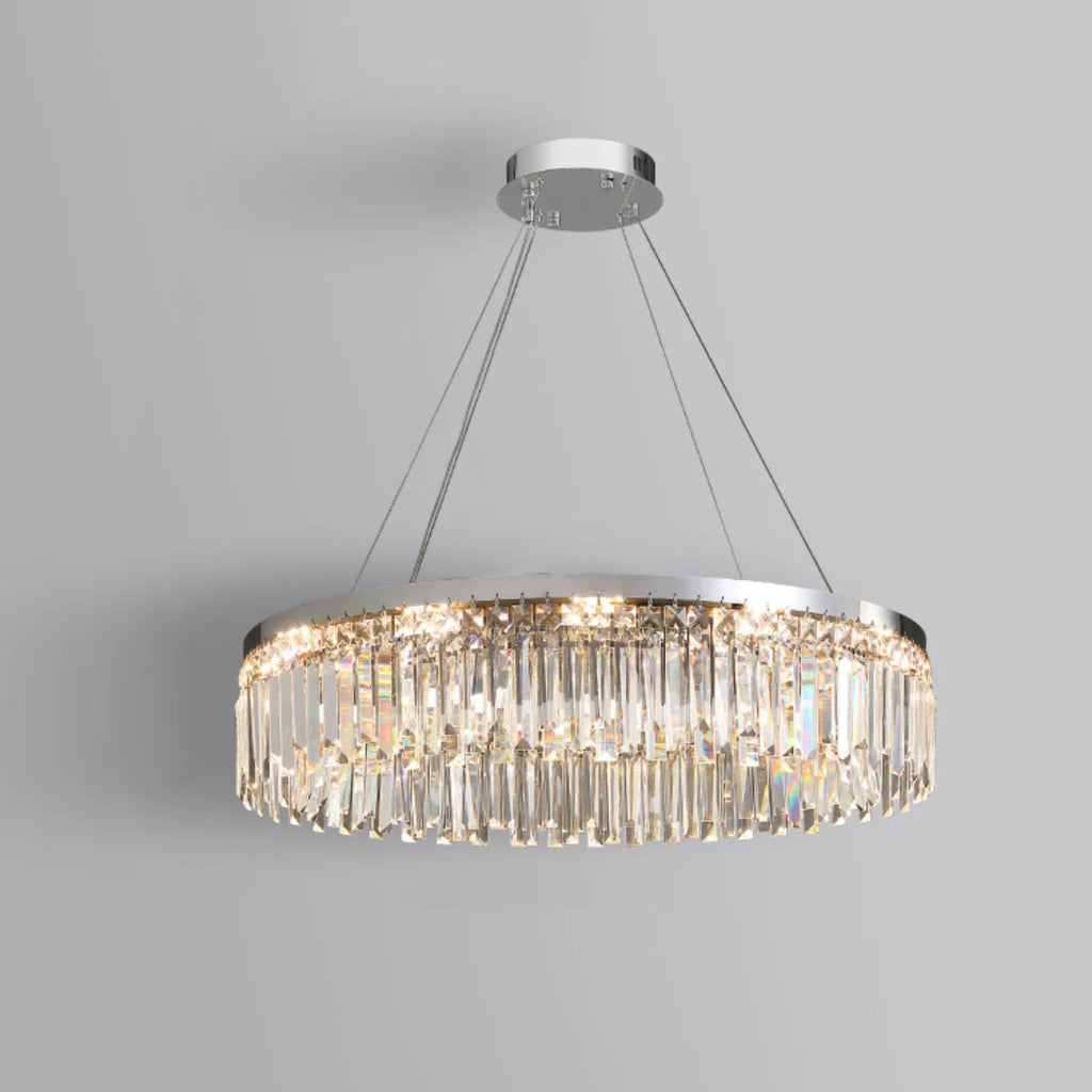 Silver Round Rectangle Crystal Chandelier