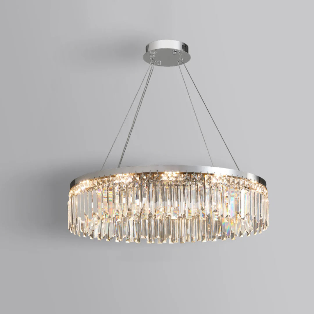 Silver Round Rectangle Crystal Chandelier