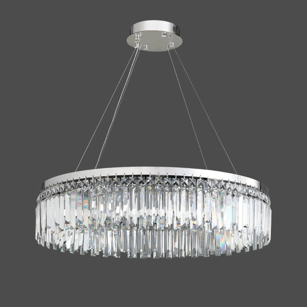 Silver Round Rectangle Crystal Chandelier